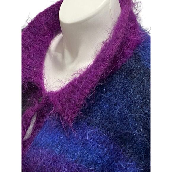 Vintage Handknit Mohair Wool Heather Designs Scotland Purple Blue Sweater Jacket - Picture 6 of 8